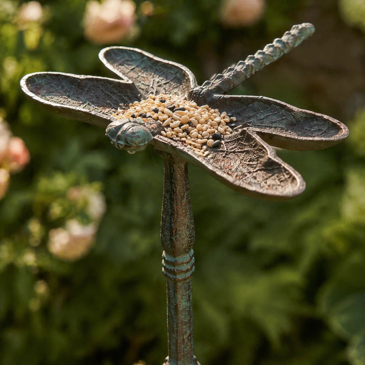 Dragonfly Bird Feeder, Cast Iron Pedestal for Patio or Garden, 16" GB78049 shot 2