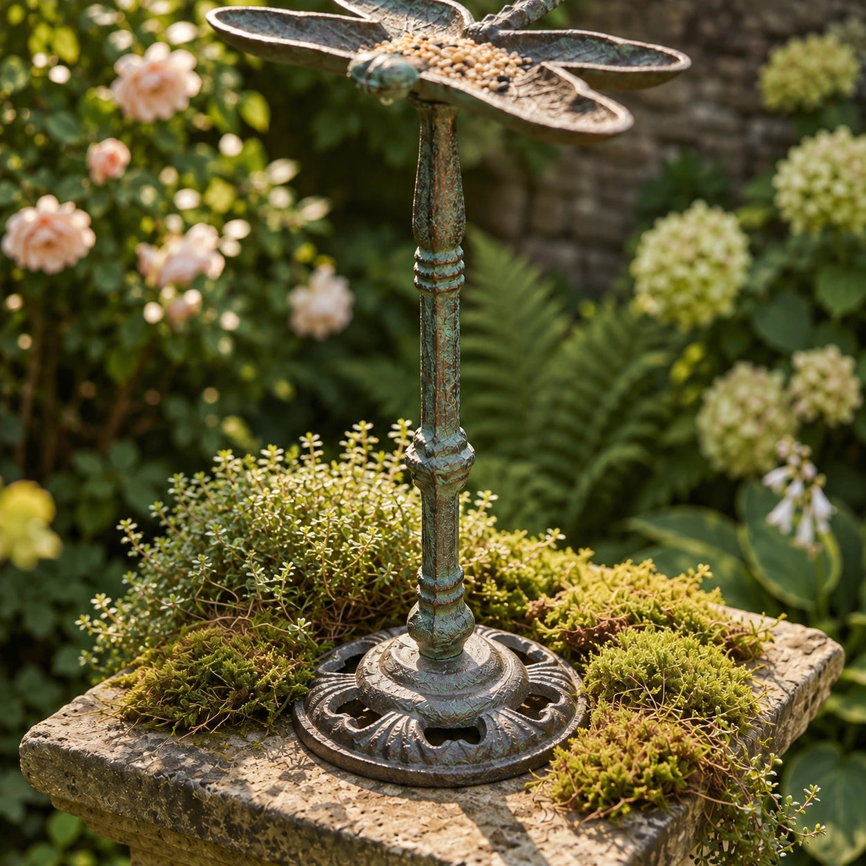 Dragonfly Bird Feeder, Cast Iron Pedestal for Patio or Garden, 16" GB78049 shot 4
