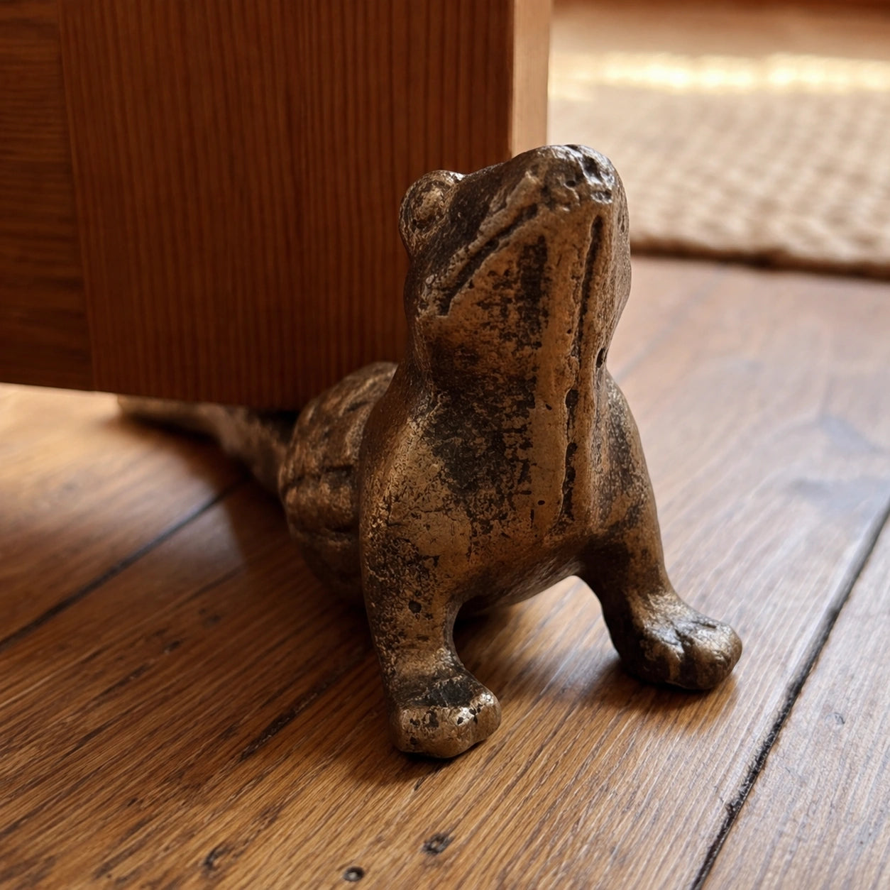 Yoga Frog Door Stop, Antique Gold Cast Iron Shelf Decor, 6.3" GB78050 shot 3
