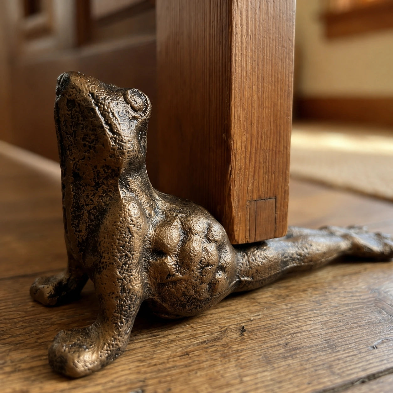 Yoga Frog Door Stop, Antique Gold Cast Iron Shelf Decor, 6.3" GB78050 shot 4
