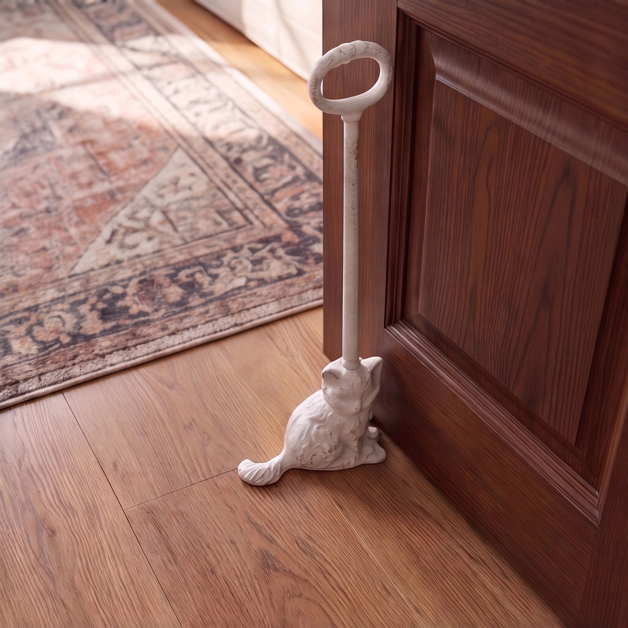 Cat Door Stop, Antique White Cast Iron Entryway Decor, 21.7" GB78051 shot 3