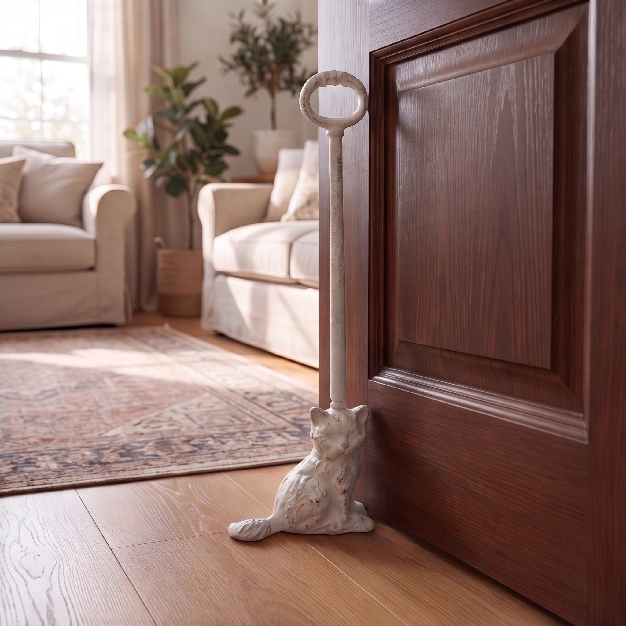 Cat Door Stop, Antique White Cast Iron Entryway Decor, 21.7" GB78051 shot 1