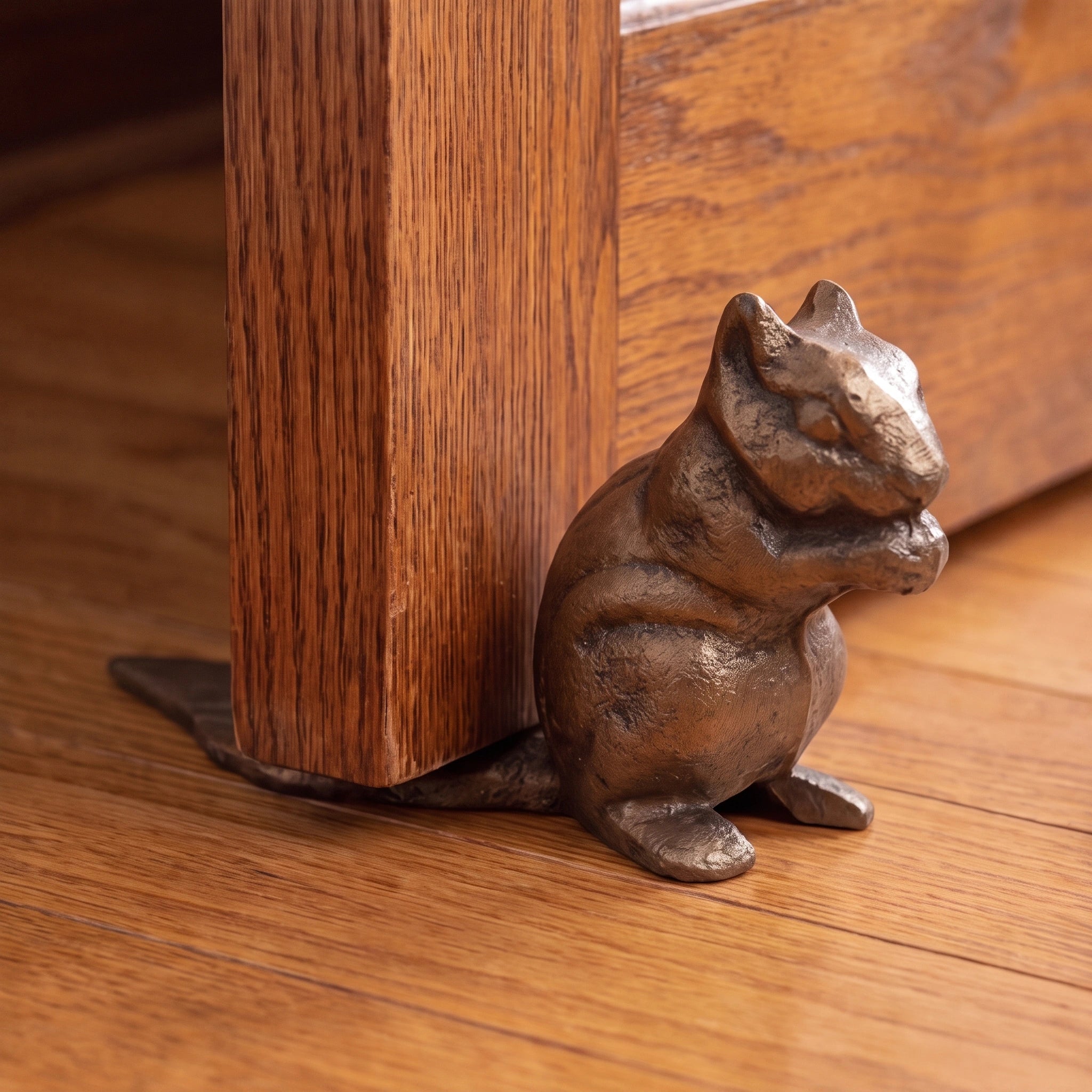 Squirrel Door Stop, Antique Gold Cast Iron Shelf or Entry Decor, 7.1" GB78053 shot 3