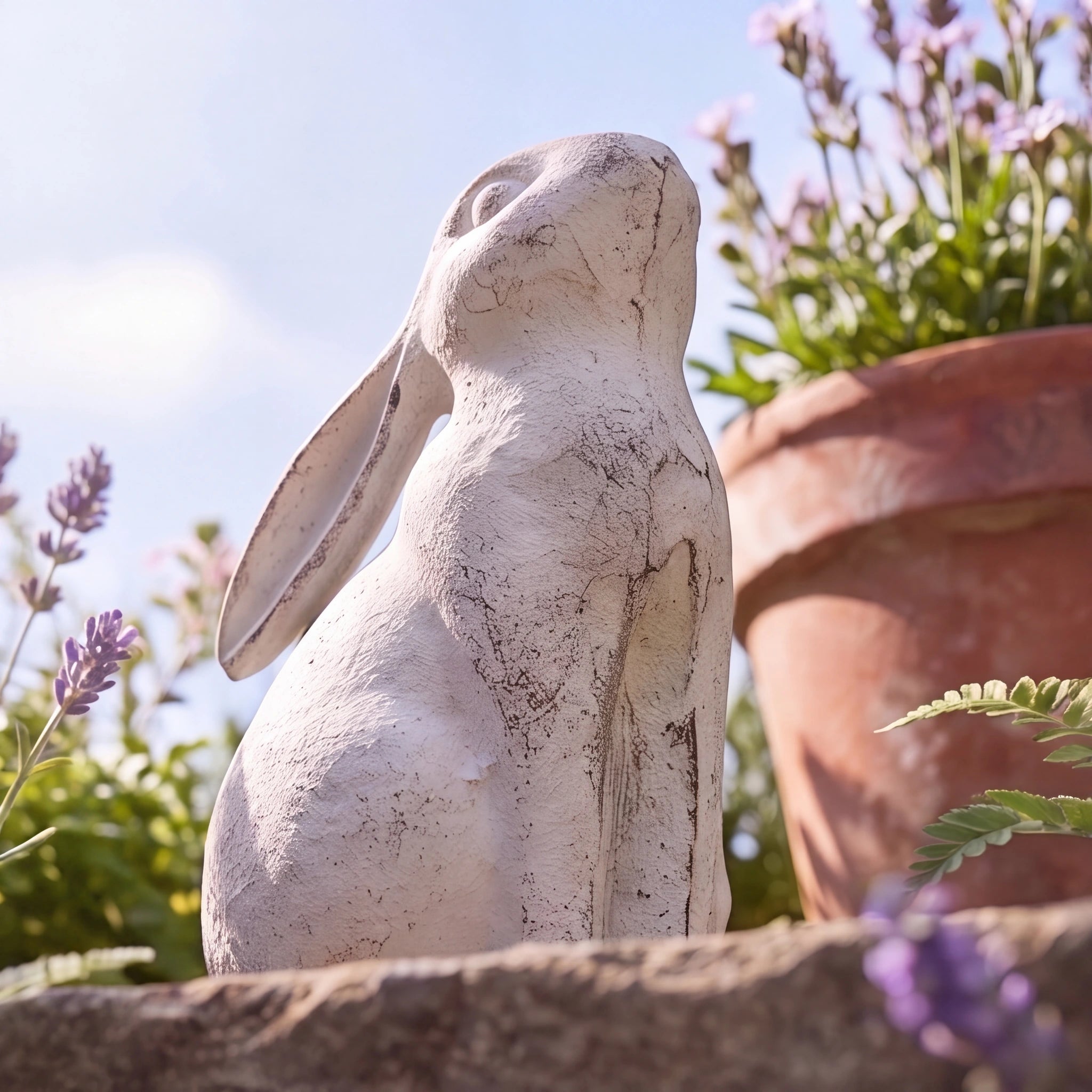 Rabbit Figurine, Antique White Cast Iron, Shelf Decor, 5.3" GB78054 shot 3