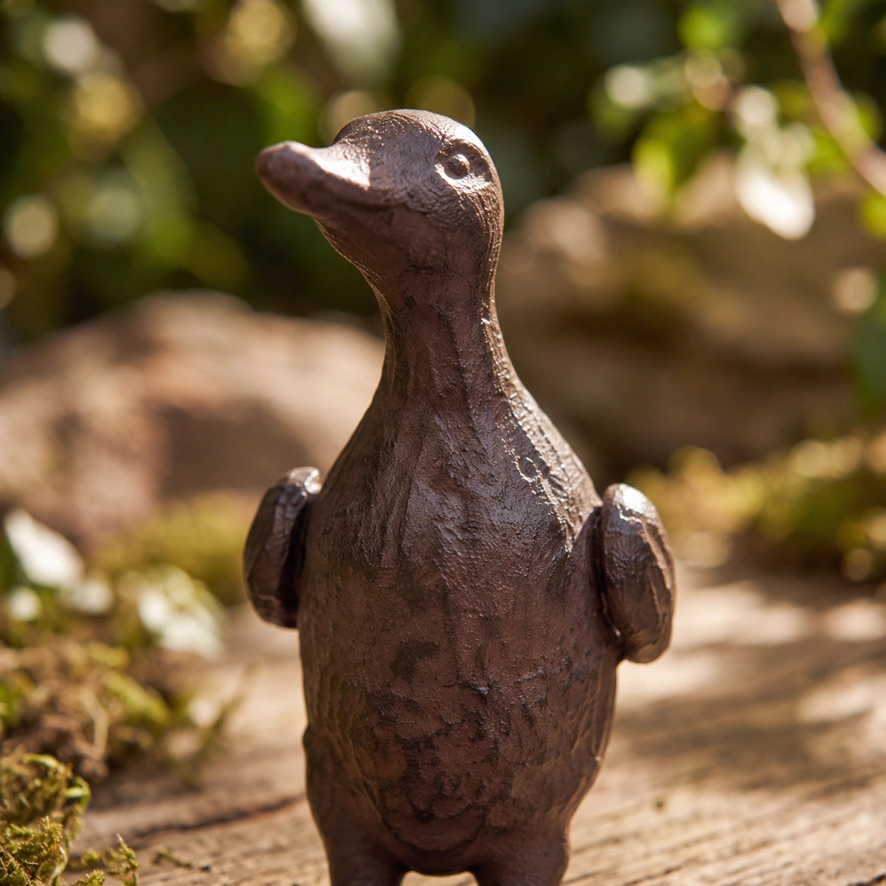 Warm bronze cast iron standing duck accent for tabletop display, SKU GB78061