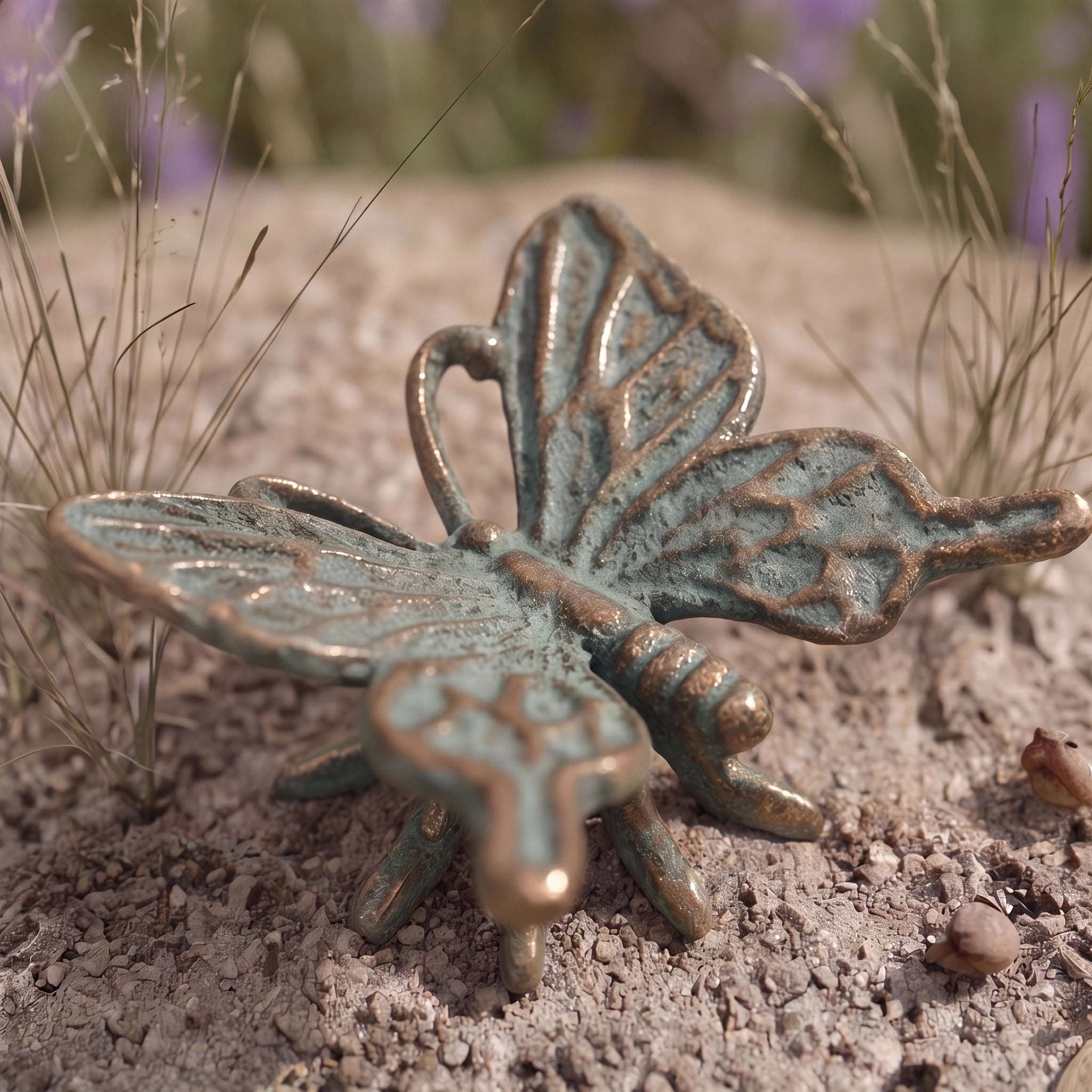 Butterfly Garden Figurine, Mint Green Cast Iron Decor, 3.5" GB78063 shot 2