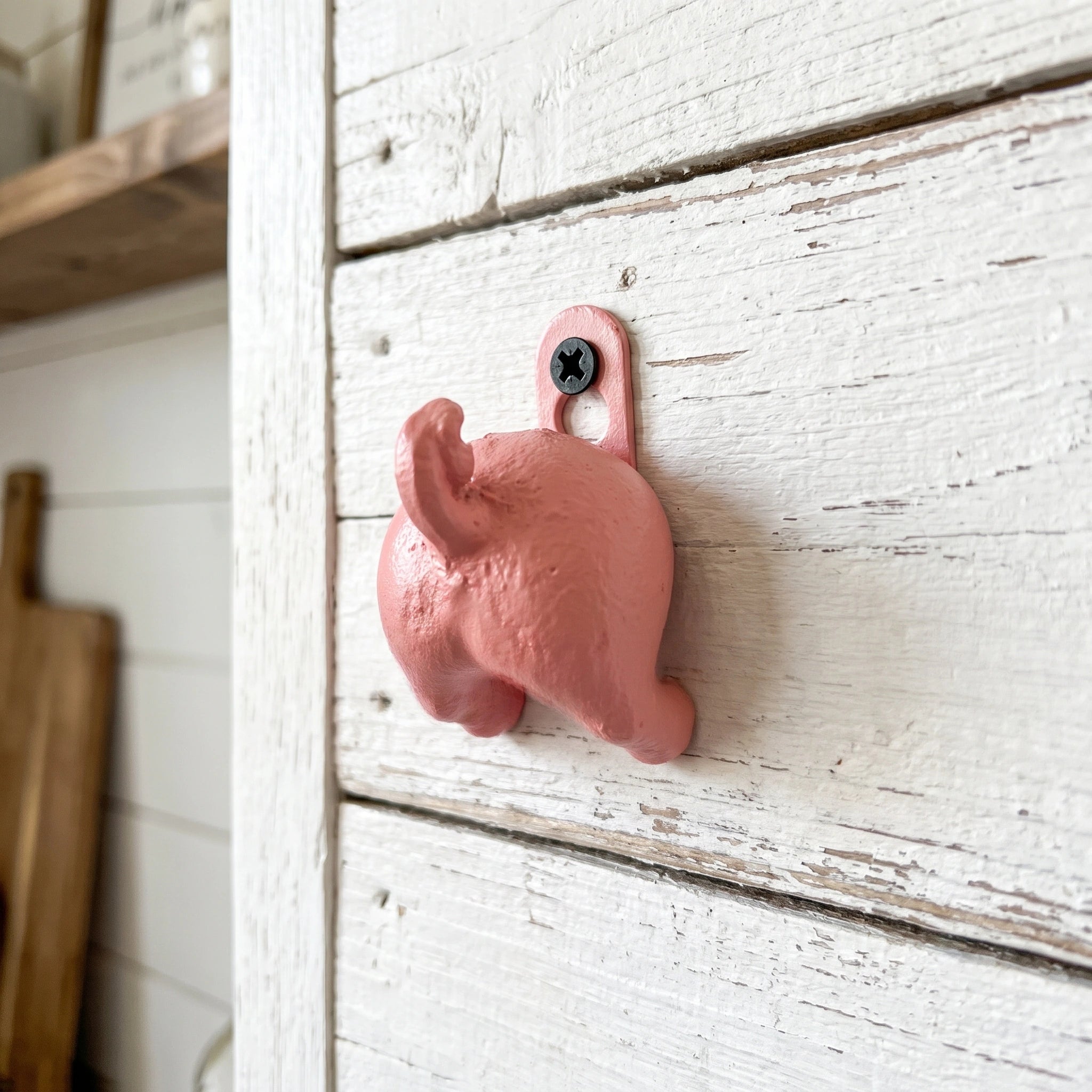 Pig Butt Wall Hook, Antique Pink Cast Iron for Coats or Keys, 2.3" GB78066 shot 1