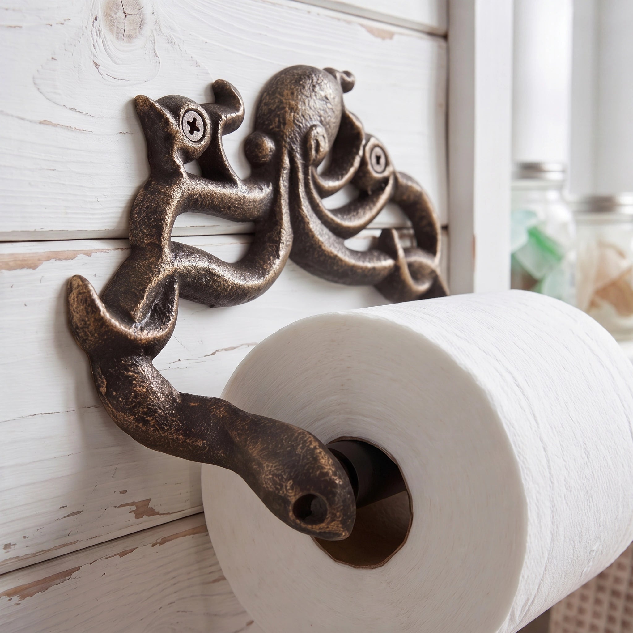 Octopus Toilet Paper Holder, Antique Bronze Cast Iron, Home Decor, 6" GB78070 shot 2