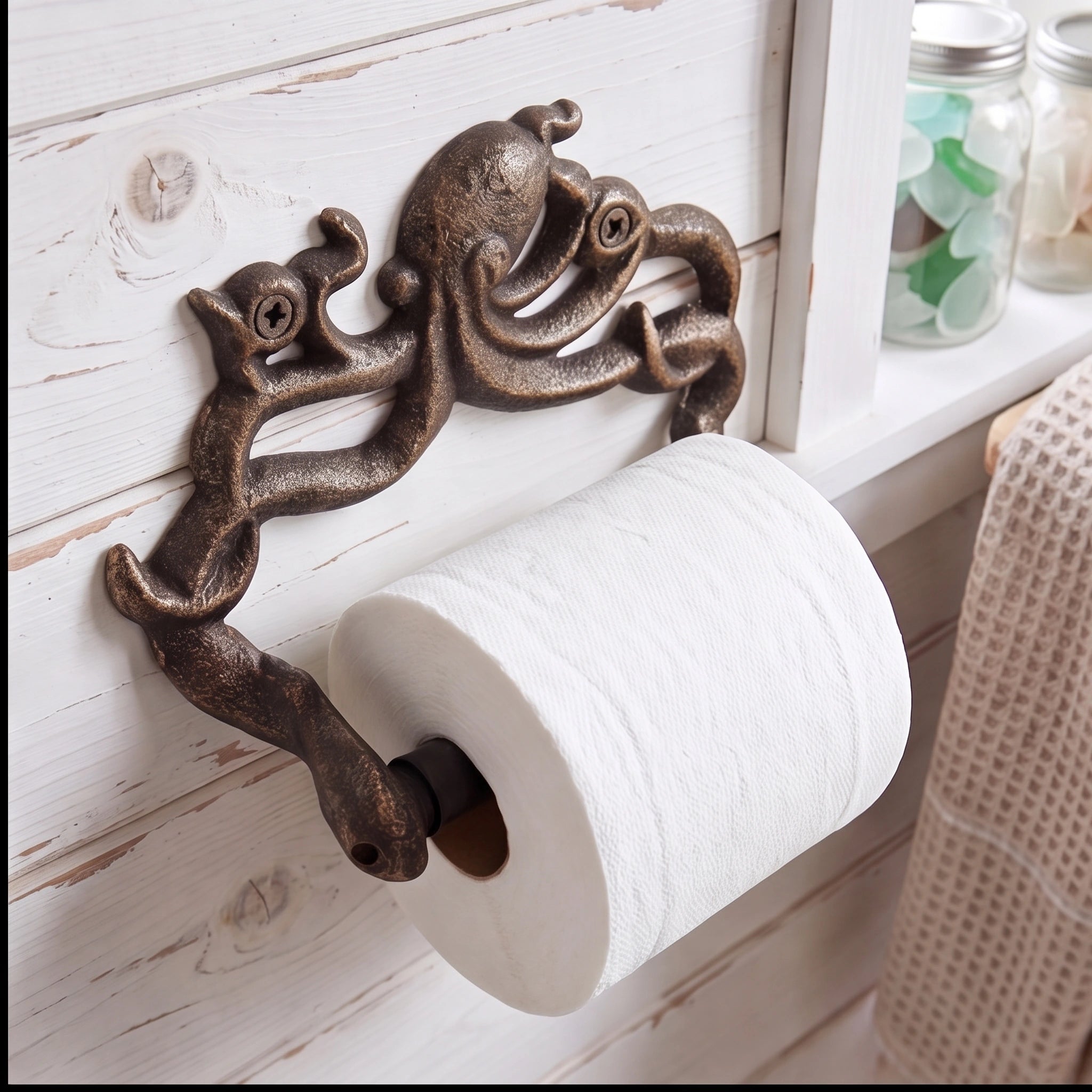 Octopus Toilet Paper Holder, Antique Bronze Cast Iron, Home Decor, 6" GB78070 shot 4