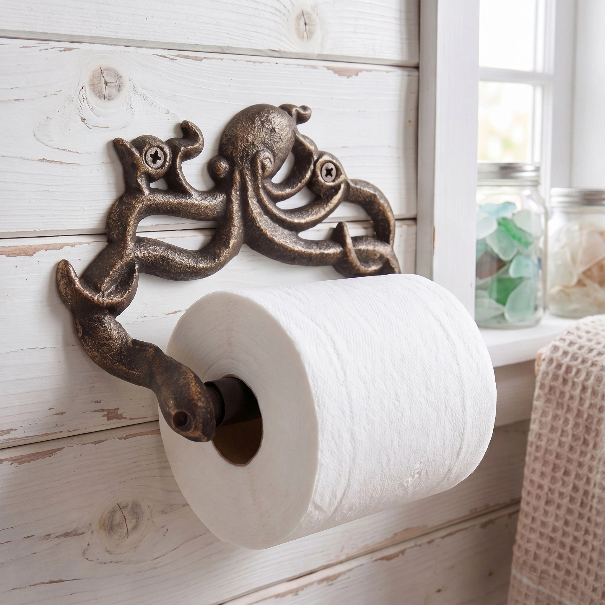 Octopus Toilet Paper Holder, Antique Bronze Cast Iron, Home Decor, 6" GB78070 shot 1