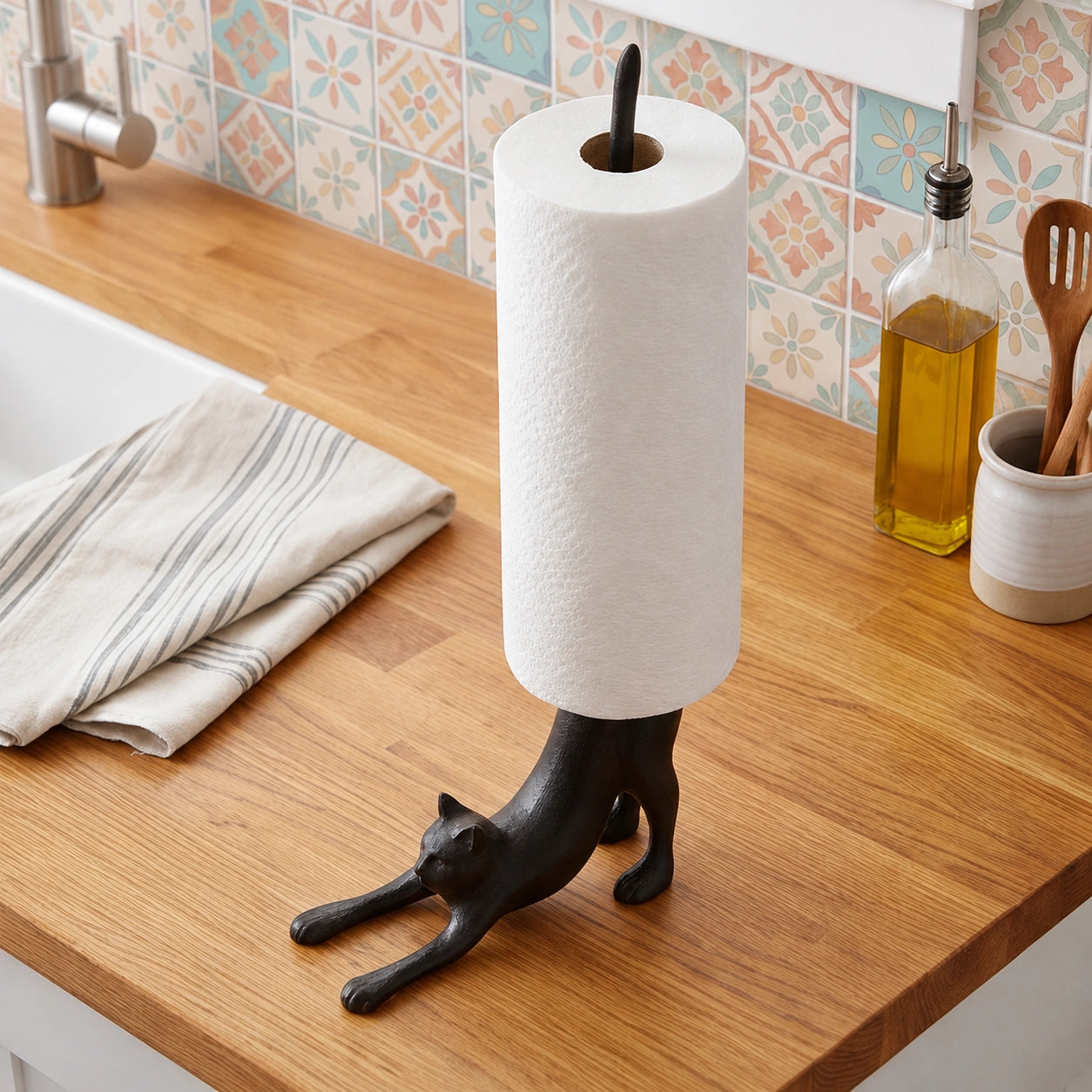 Cat Paper Towel Holder, Black Cast Iron, Home Decor, 17.5" GB78076 shot 2