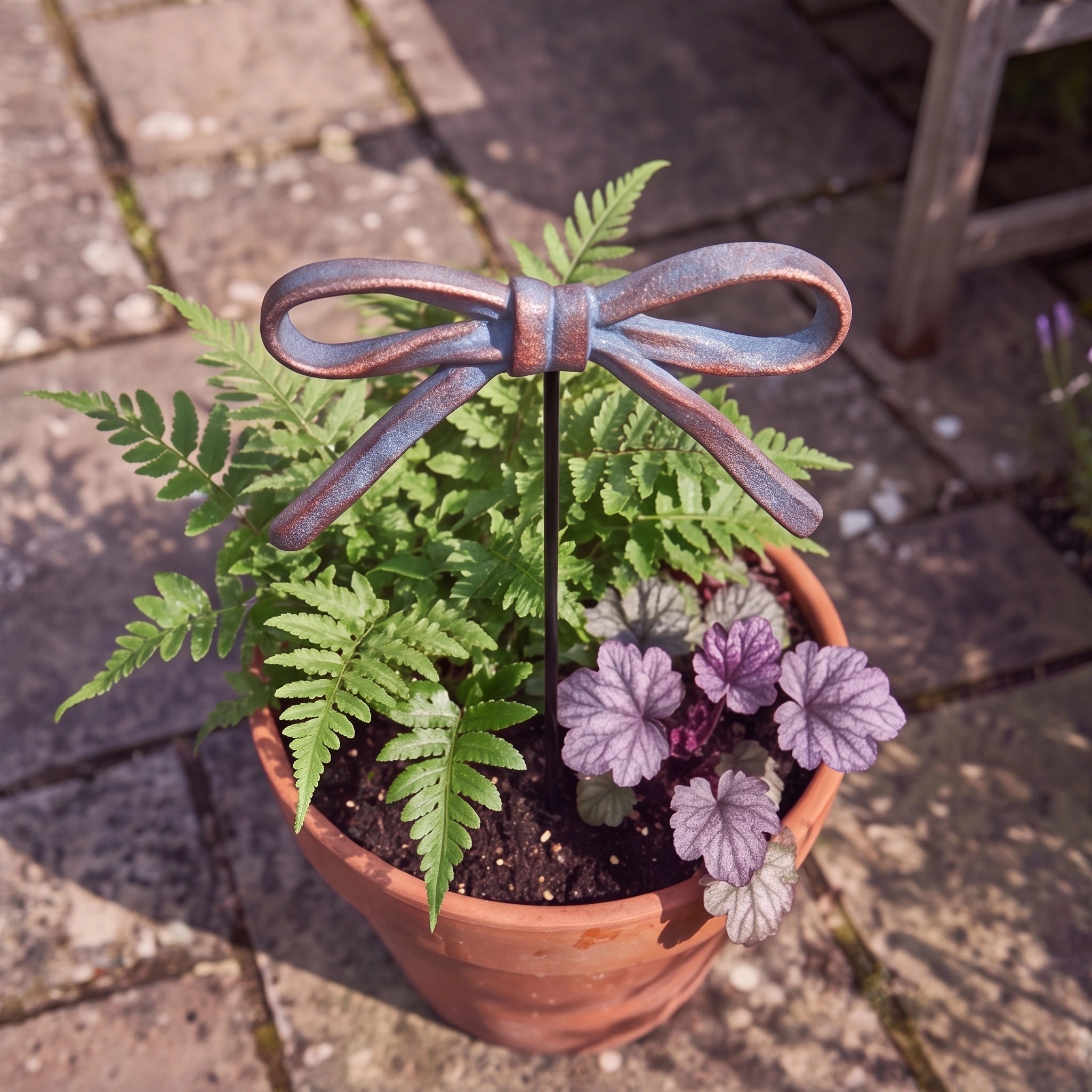 Bow Plant Pick, Blue Cast Iron, Garden Decor, 14.2" GB78084 shot 3