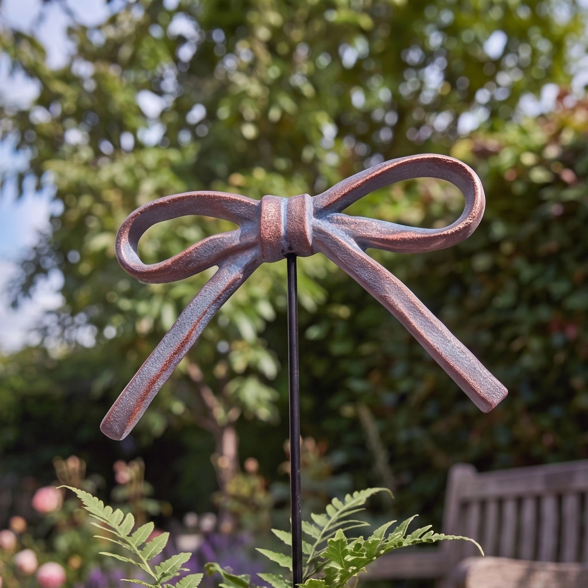 Bow Plant Pick, Blue Cast Iron, Garden Decor, 14.2" GB78084 shot 4
