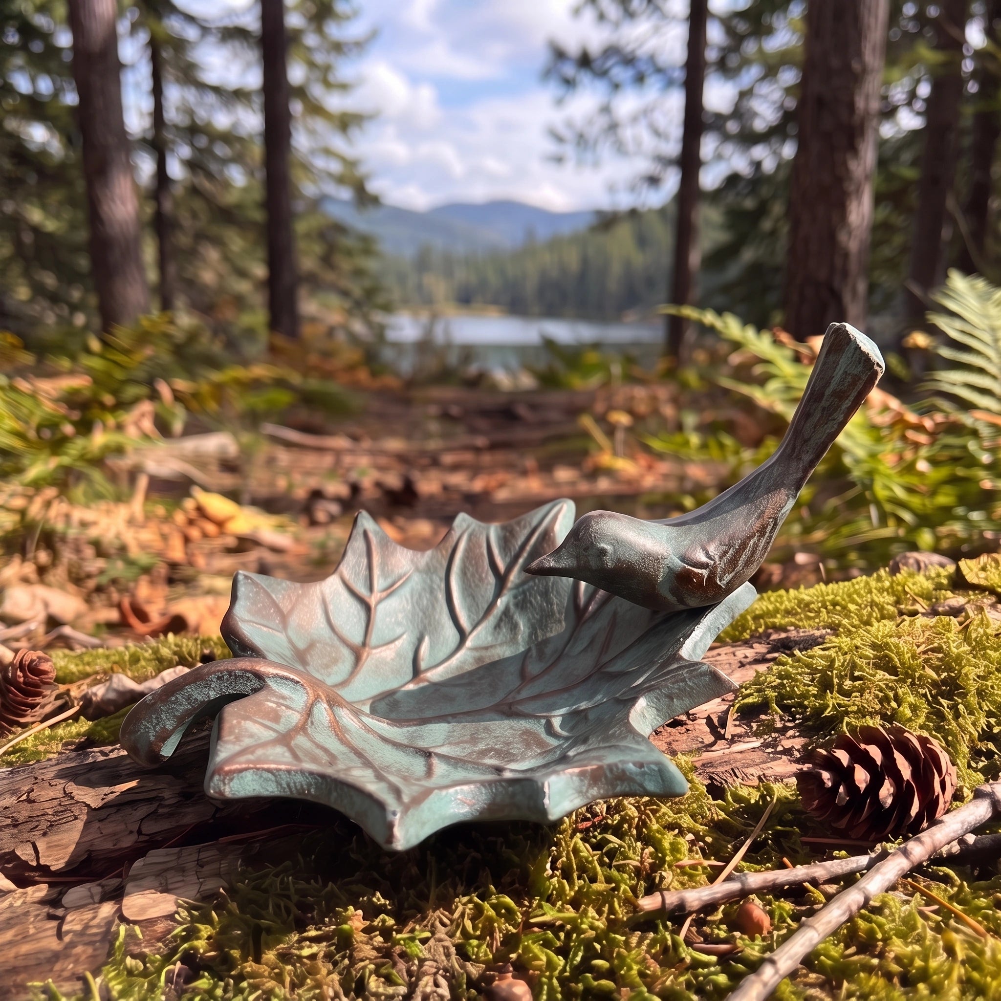 Maple Leaf Bird Feeder, Mint Green Cast Iron, Garden Decor, 8.1" GB78089 shot 1