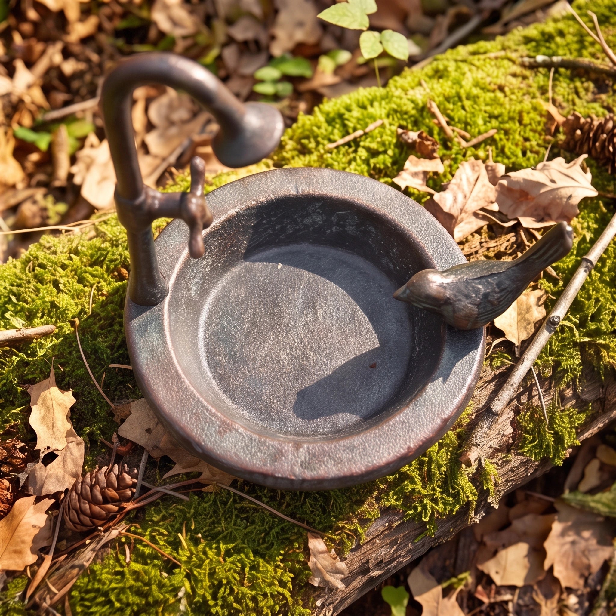 Faucet Bird Feeder, Verdigris Cast Iron, Garden Decor, 7.7" GB78090 shot 4