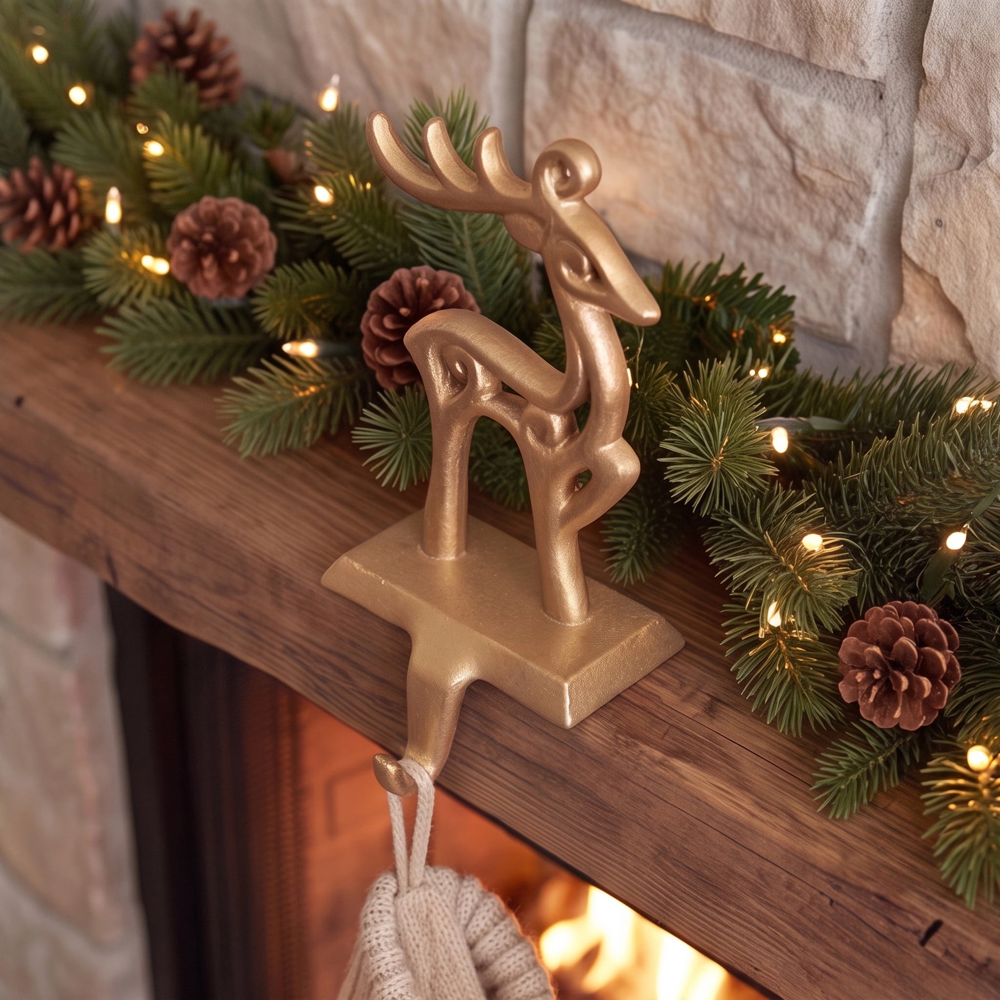 Reindeer Stocking Holder, Champagne Gold Cast Iron, Seasonal Decor, 7.5" GB78092 shot 3