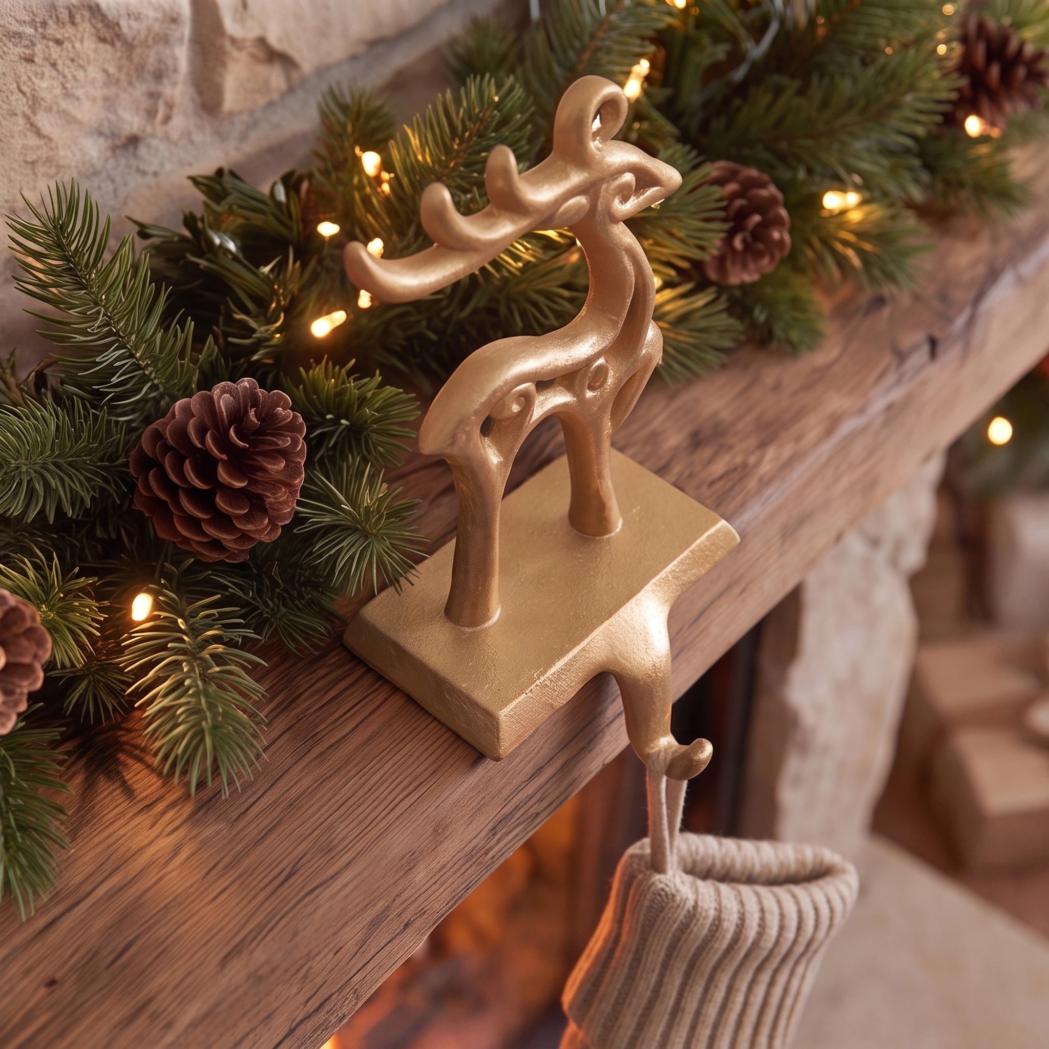 Reindeer Stocking Holder, Champagne Gold Cast Iron, Seasonal Decor, 7.5" GB78092 shot 5