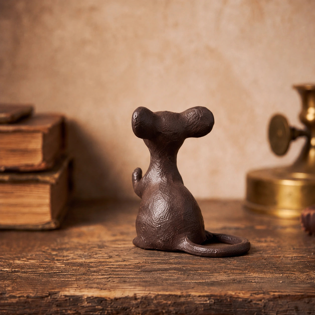 Mouse Figurine, Antique Gold Cast Iron Shelf Decor, 3.9" GB78098 shot 6
