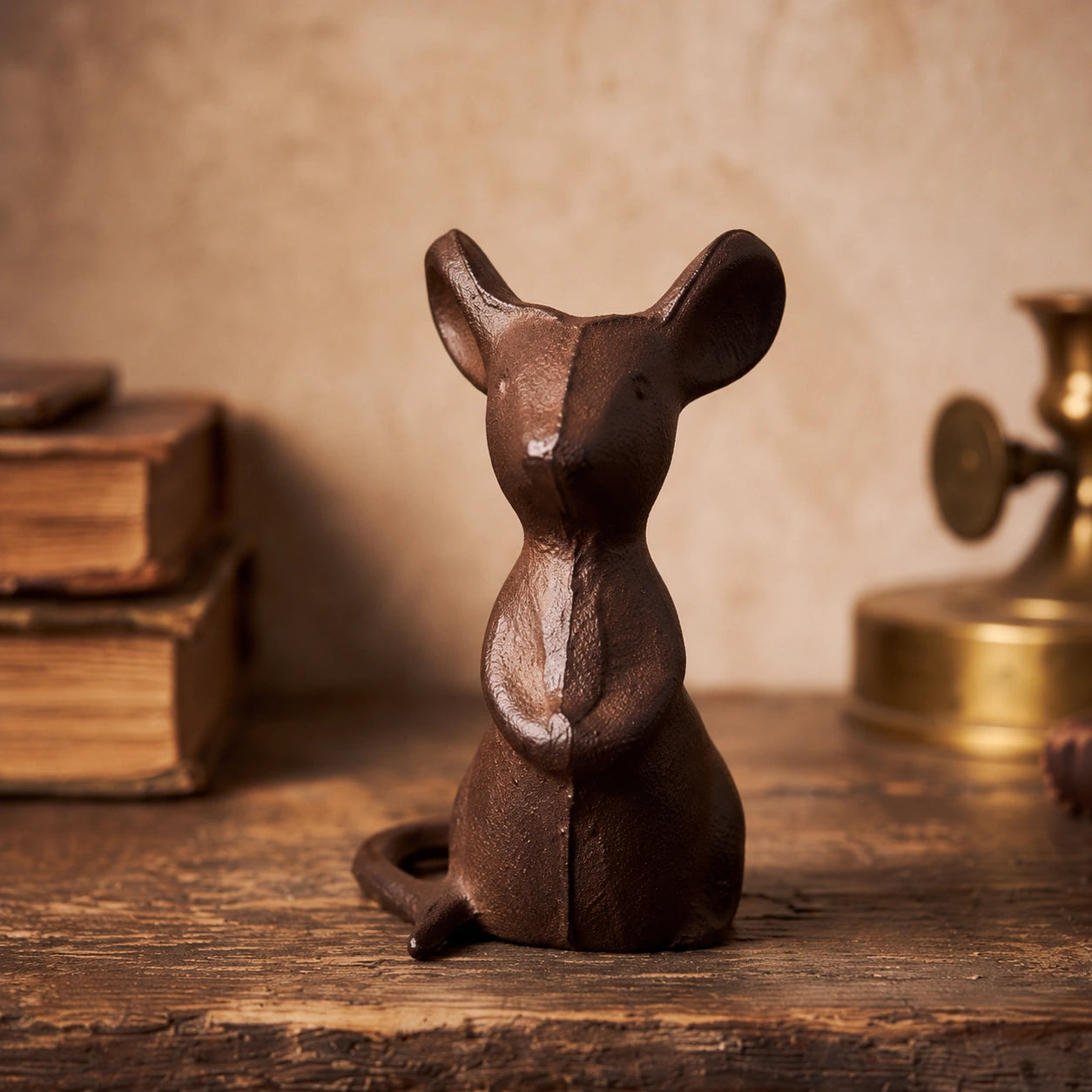 Small Mouse Figurine, Antique Gold Cast Iron Shelf Decor, 3.9" GB78099 shot 2