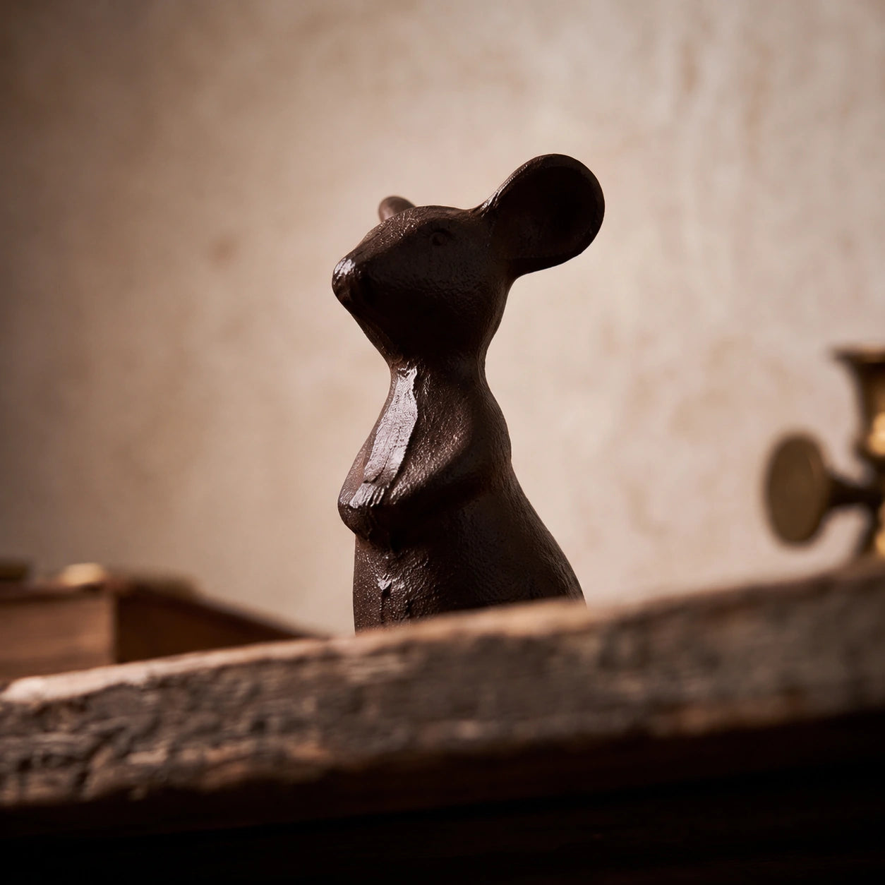 Small Mouse Figurine, Antique Gold Cast Iron Shelf Decor, 3.9" GB78099 shot 5