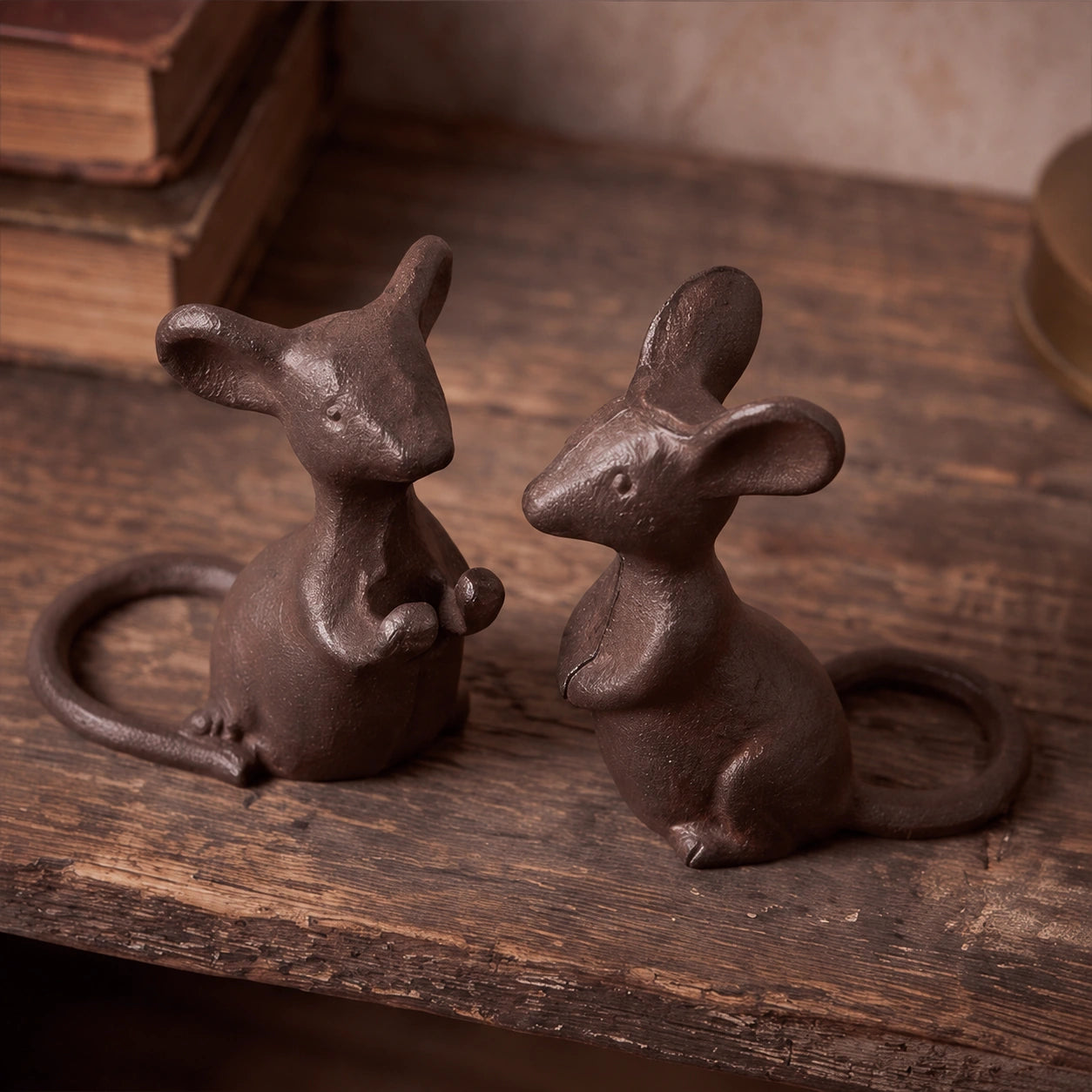 Small Mouse Figurine, Antique Gold Cast Iron Shelf Decor, 3.9" GB78099 shot 8