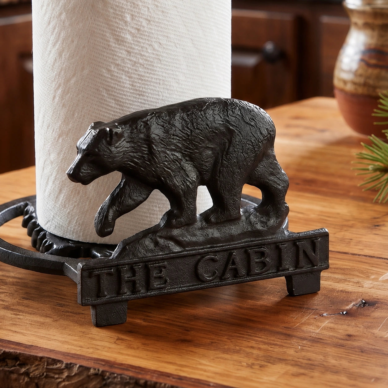 Bear Paper Towel Holder, Black Cast Iron, Kitchen Decor, 13" GB78108 shot 2