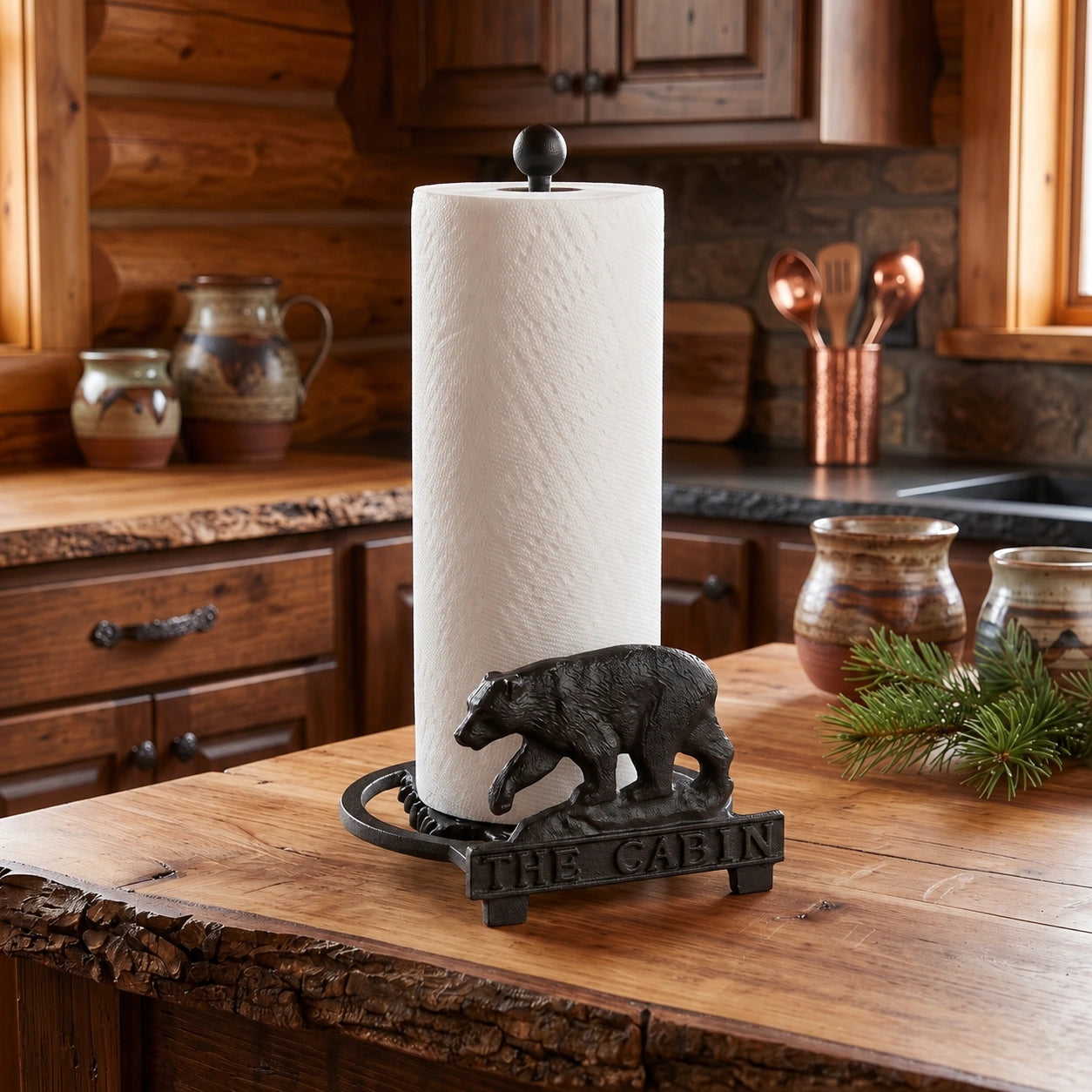 Bear Paper Towel Holder, Black Cast Iron, Kitchen Decor, 13" GB78108 shot 1