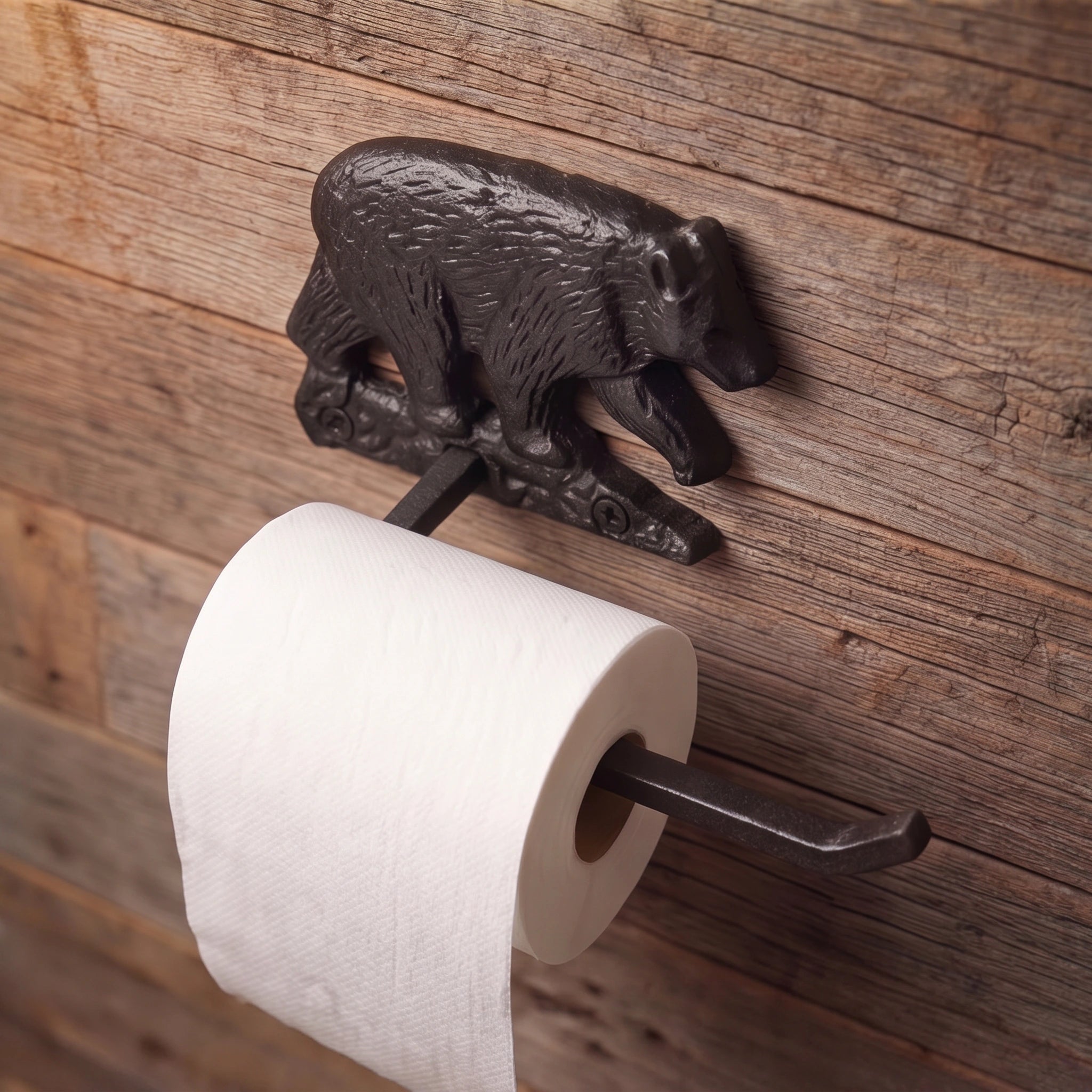 Bear Toilet Paper Holder, Black Cast Iron, Home Decor, 5" GB78109 shot 2