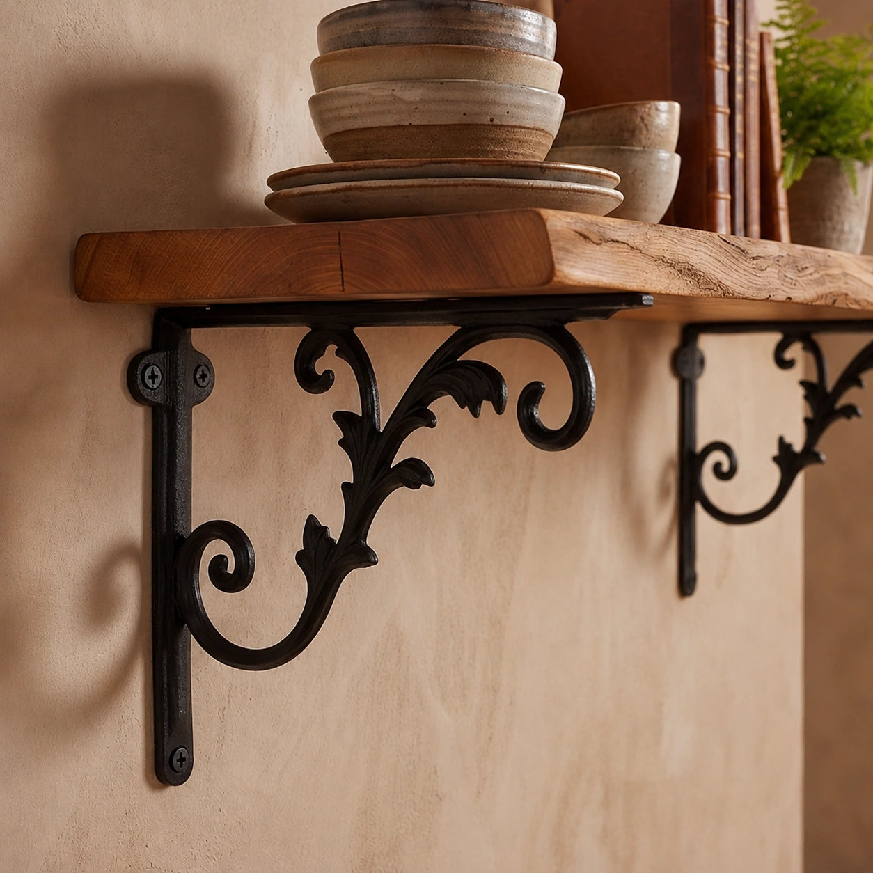 Feather Shelf Bracket, Black Cast Iron, Wall Mount, 10.2" GB78114 shot 1