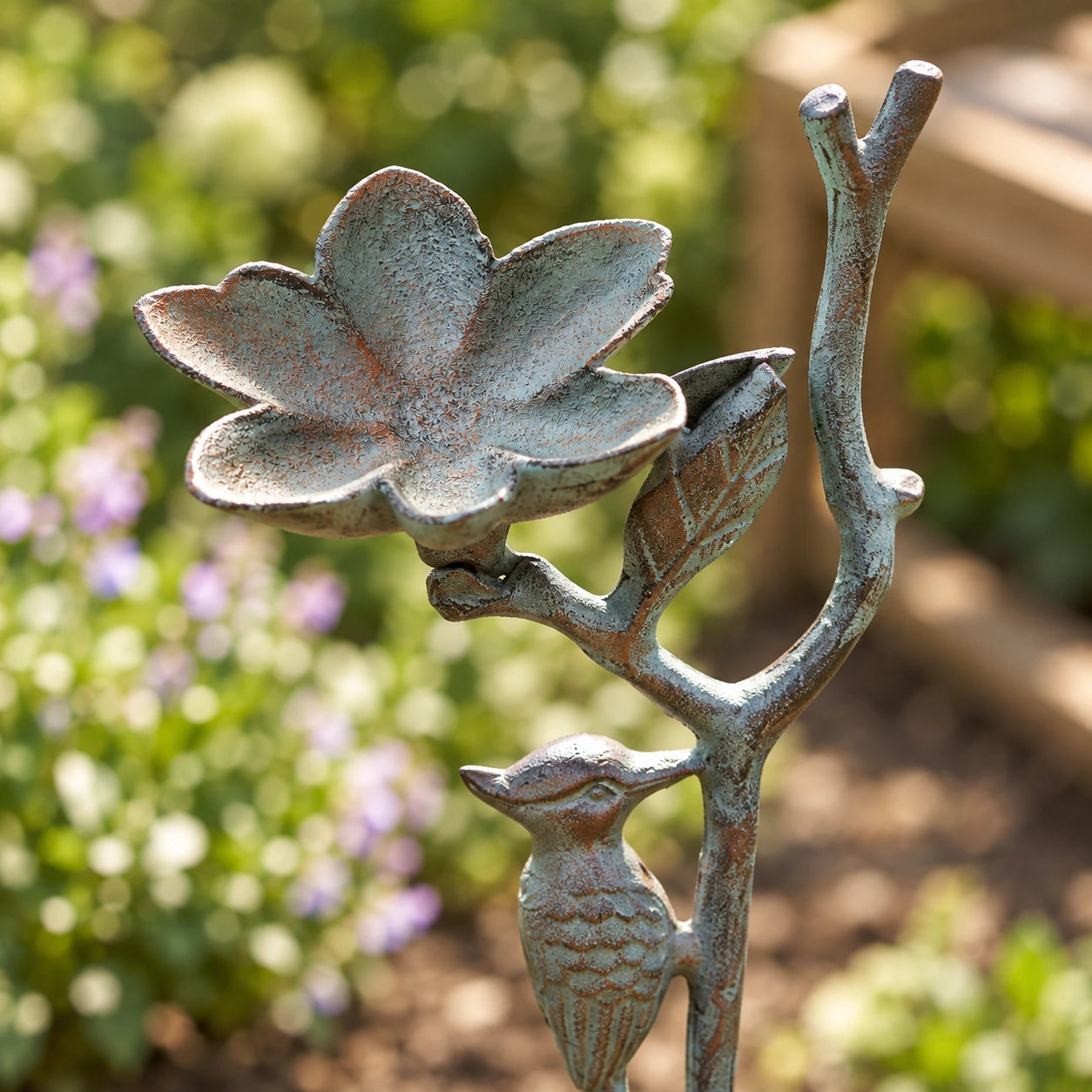 Woodpecker Garden Stake Bird Feeder, Cast Iron Green Patina, 28" GB78122 shot 3