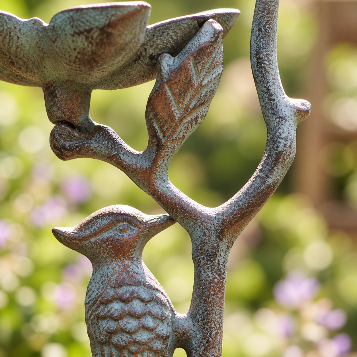 Woodpecker Garden Stake Bird Feeder, Cast Iron Green Patina, 28" GB78122 shot 4