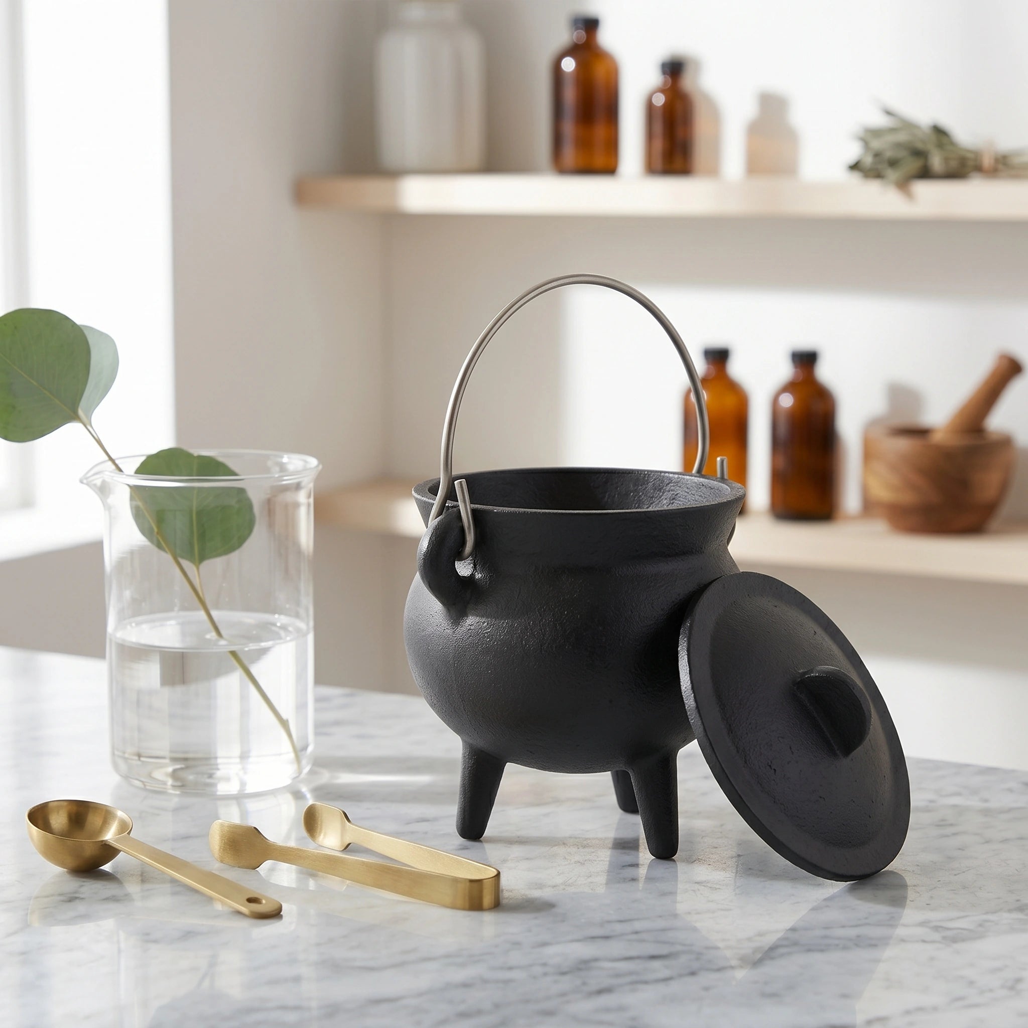 Open mini cast iron cauldron with solid removable lid, SKU GB78125