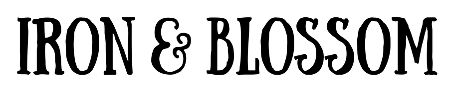 Text 'IRON & BLOSSOM' in black on a white background