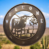 Cow Welcome metal wall sign, 18 inch brushed copper laser cut ranch decor