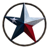 Metal cracked star rope detail, weathered patriotic finish with rope accent