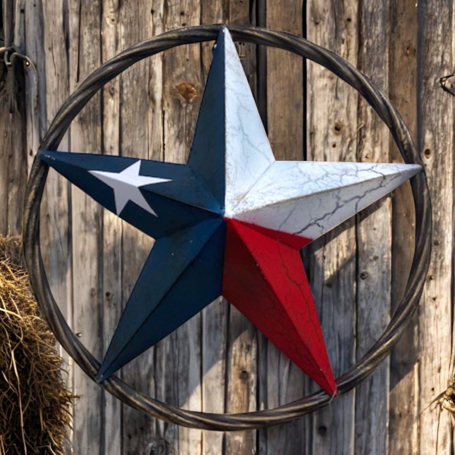 Metal Cracked Star with Rope Decor 12 inch Patriotic Lone Star