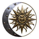 Celestial metal sign with moon stars detail, brass gold finish, cast iron wall art