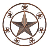 Metal 18 inch celestial star wall decor with small circled stars, brushed bronze finish
