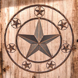 18 inch metal celestial star wall sign with bold stars, rustic cast iron on wood