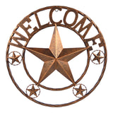 Metal welcome star decor isolated, bronze finish with circular accent stars design