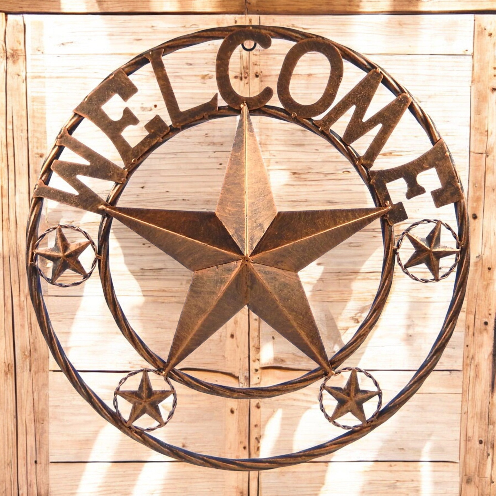 Welcome metal star wall sign 18 inch, cast iron with small decorative stars