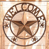 Welcome metal star wall sign 18 inch, cast iron with small decorative stars
